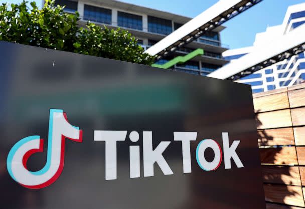 PHOTO: The TikTok logo is displayed outside a TikTok office on Dec. 20, 2022, Culver City, Calif. (Mario Tama/Getty Images, FILE)