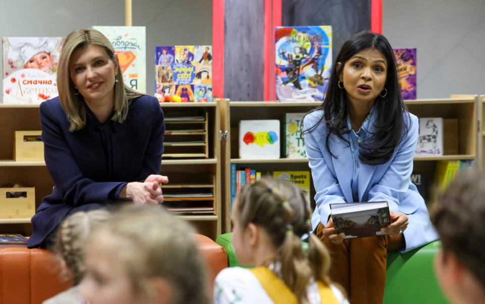 he Prime Minister's wife, Akshata Murty visits the British Library with the First Lady of Ukraine, Mrs Olena Zelenska where they spoke with a Ukrainian reading group - Rory Arnold/No 10 Downing Street