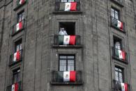 A man looks from his decorated balcony as police disperse protesters in downtown Mexico City September 13, 2013. (REUTERS/Tomas Bravo)
