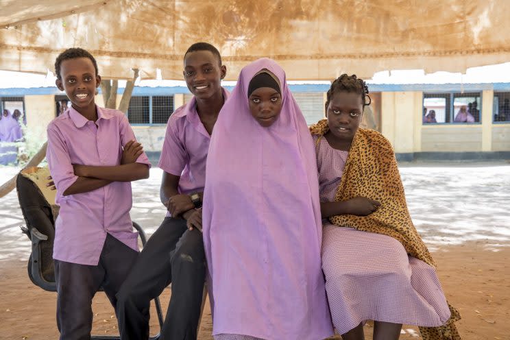 From left, Feisal Saney Zuber, Elisa Elisama Mangu, Safiyo Noor Hassan and Stella Poni Vuni are students at Illeys Elementary School who wrote letters to fifth grade students at High Peaks Elementary School in Boulder, Colo. (Photo: Carey Wagner/CARE)