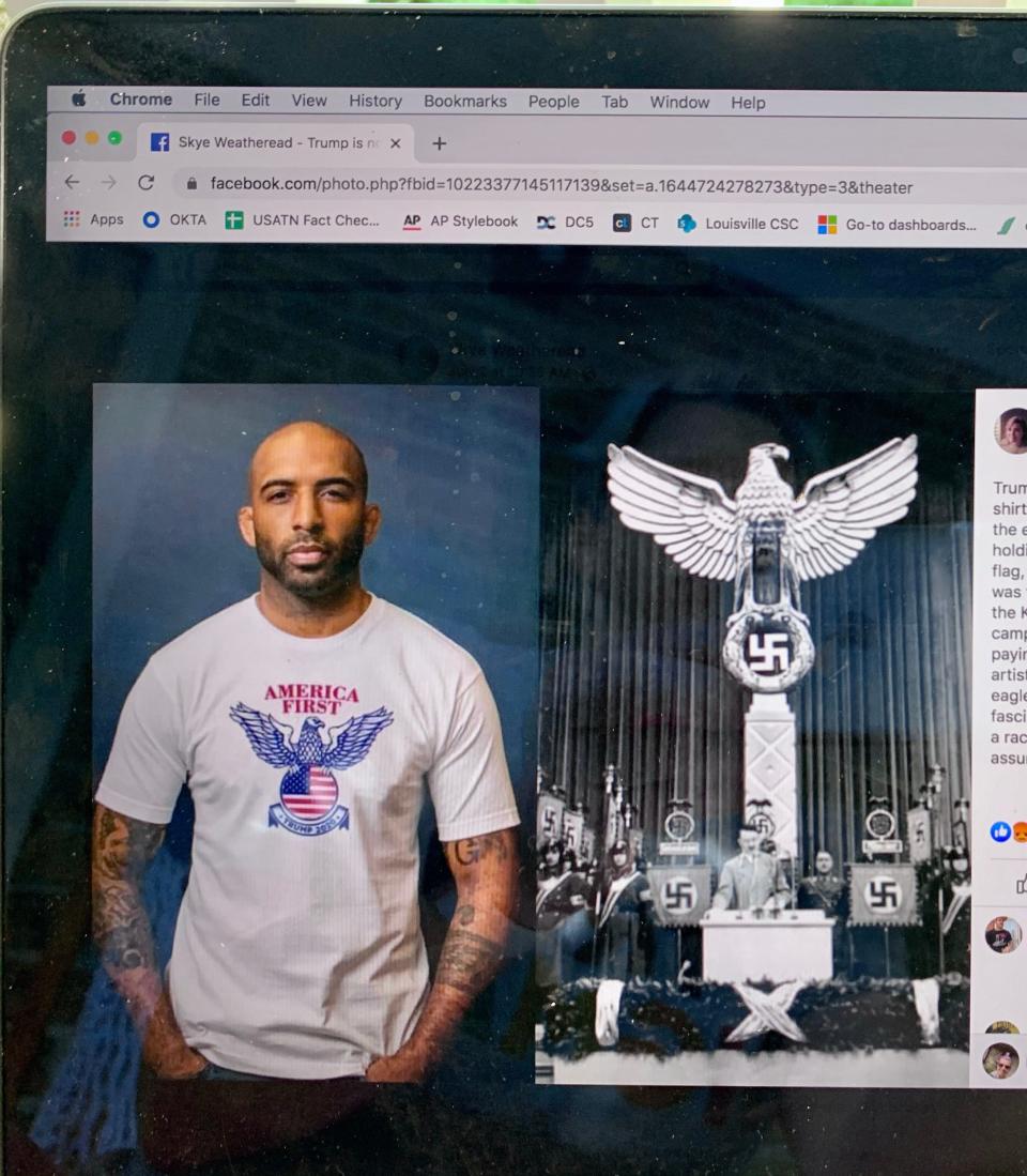 This image from Facebook shows a Trump campaign T-shirt next to an image from Nazi Germany.