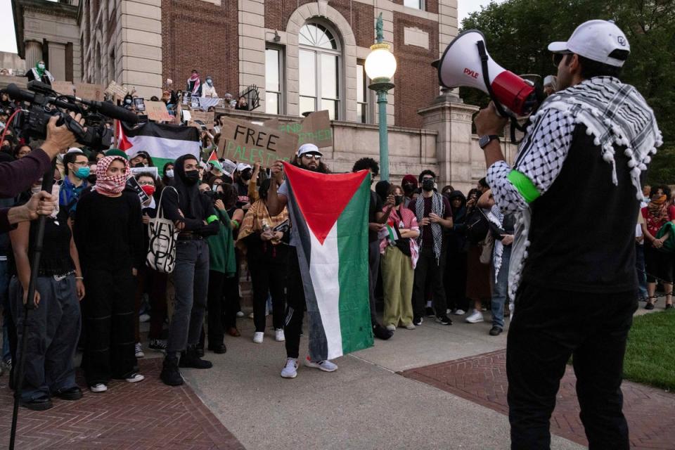 FILE - Pro-Palestinian demonstrators gather for a protest at Columbia University, Thursday, Oct. 12, 2023, in New York (Copyright 2023 The Associated Press. All rights reserved.)