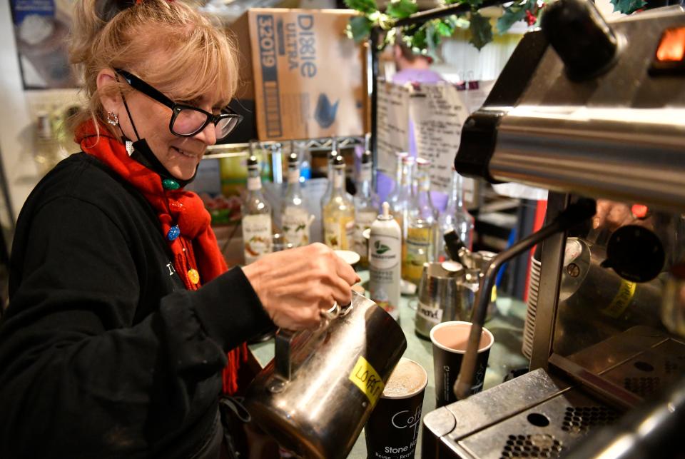 Susan Bernardini prepares a Milky Way, carmel and chocolate, latte at Coffee Talk in Stone Harbor.