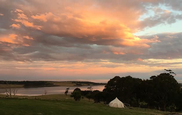 Tilba Lake Camp offers luxe camping with delicious local food hampers. Source: Supplied