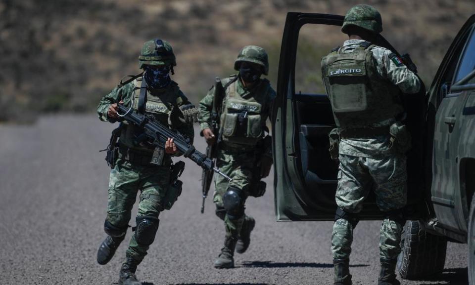 Mexican soldiers at the side of the road in Jerez de Garcia Salinas, in Zacatecas state.