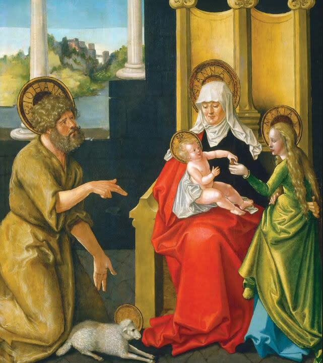 Se cree que Joaquín murió poco después del nacimiento de la Virgen María, pero Ana llegó a conocer a su ilustre nieto (Imagen: Santa Ana con el Niño Jesús, la Virgen y San Juan Bautista, por Hans Balgund, c. 1511)