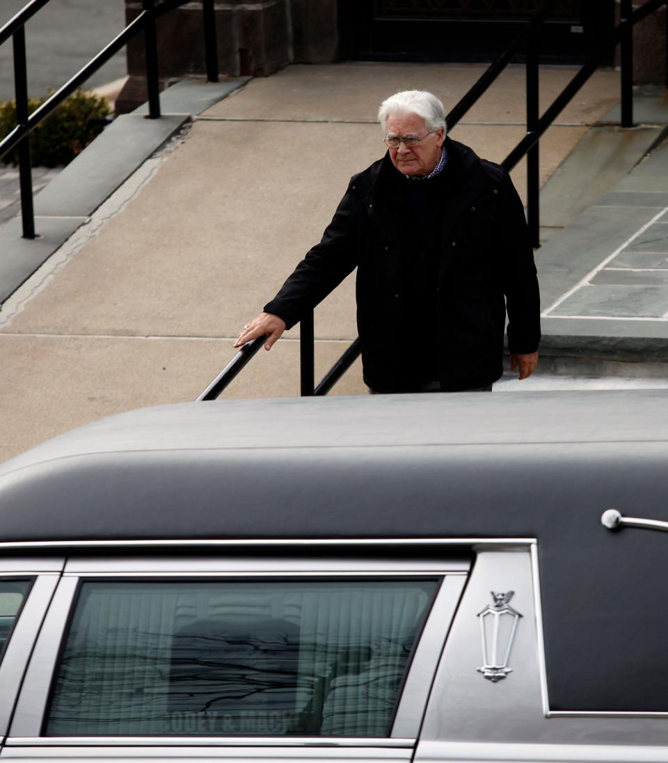 State Superior Court Judge N. Peter Conforti exits Our Lady of Mount Carmel Roman Catholic Church following a funeral service the late Judge Edward Gannon in Boonton on February 20, 2016.