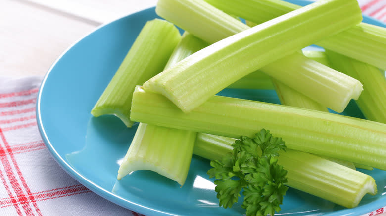 Celery sticks on plate