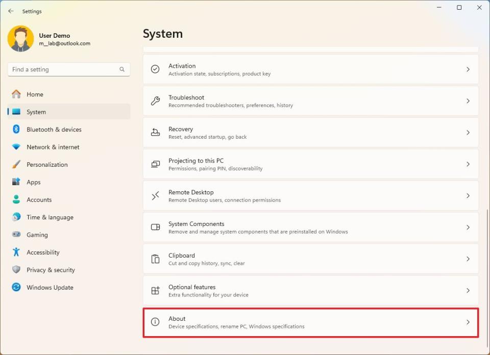 Windows 11 about settings