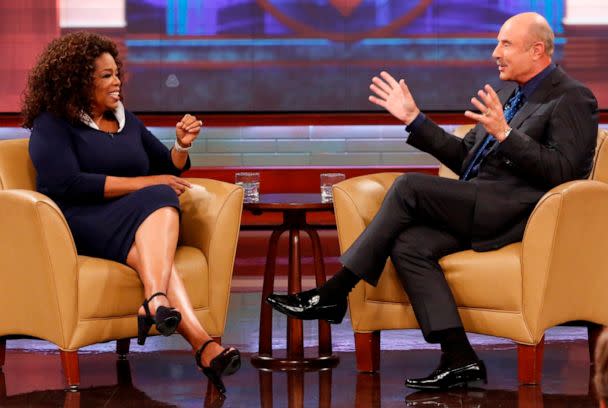 PHOTO: This Sept. 22, 2015 image released by CBS Media Ventures shows Oprah Winfrey, left, and Dr. Phil McGraw on the set of the 'Dr. Phil.' (Robert Voets/AP, FILE)