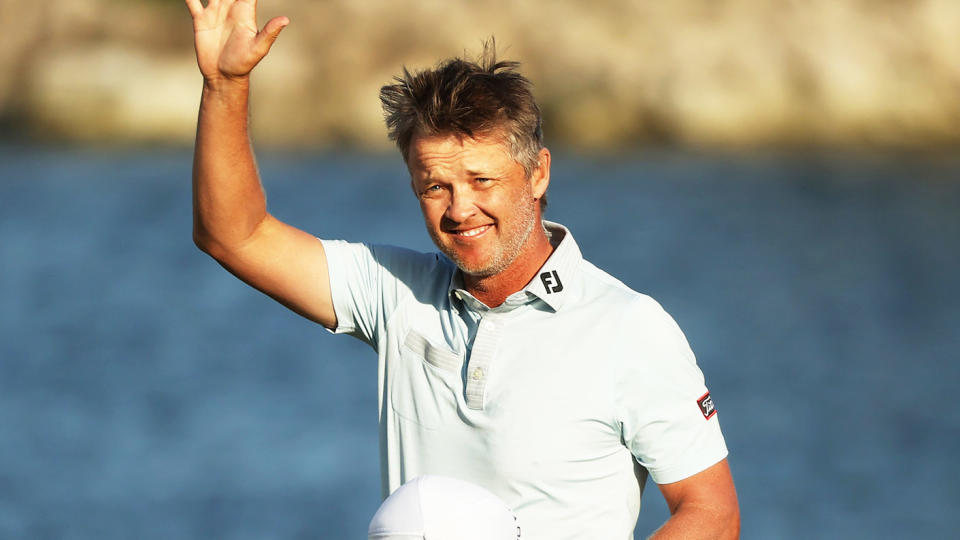 Aussie Matt Jones (pictured) waves after winning the Honda Classic in Florida.