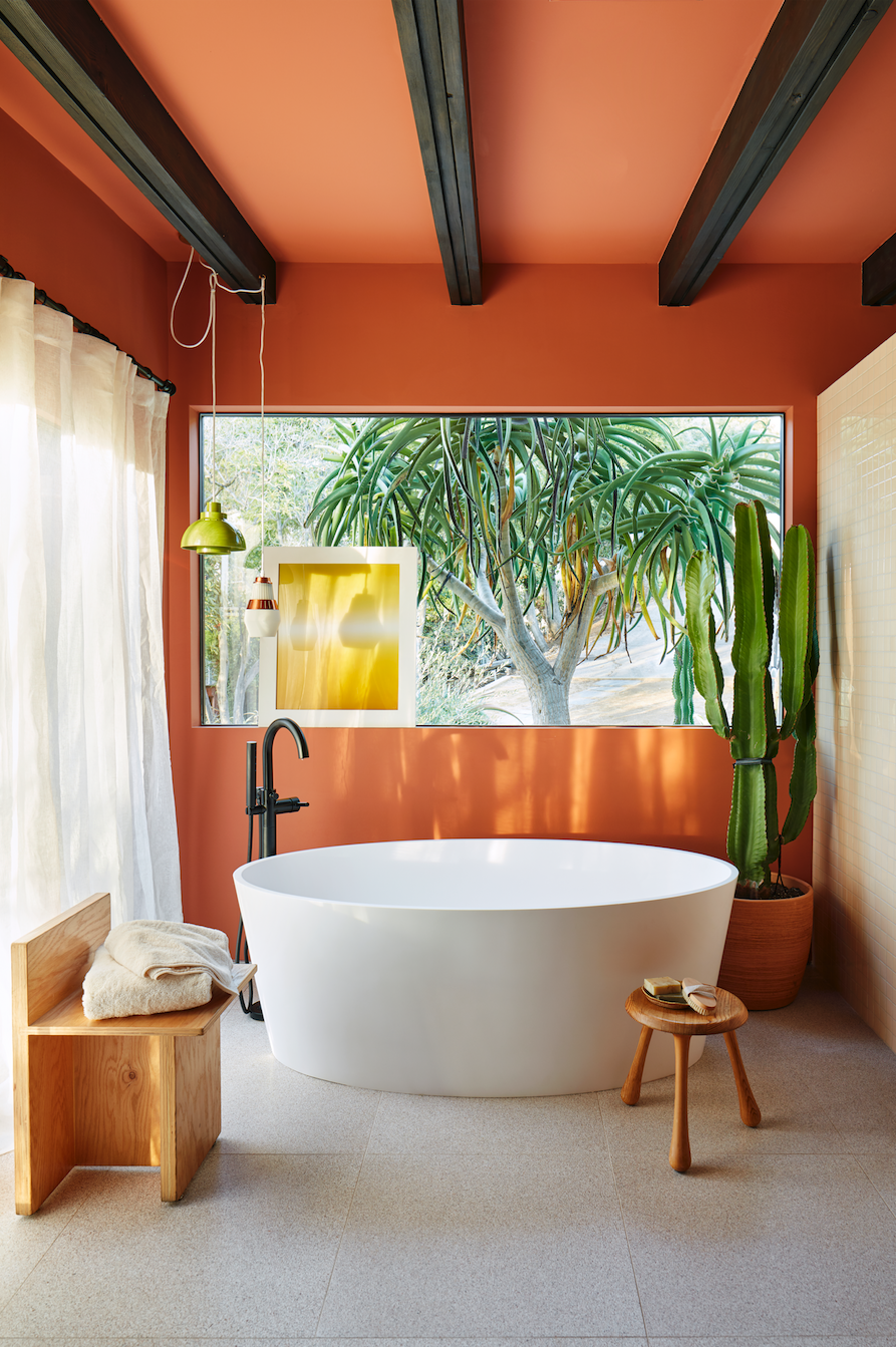 bathroom, room, ceiling, interior design, property, bathtub, orange, wall, house, building,