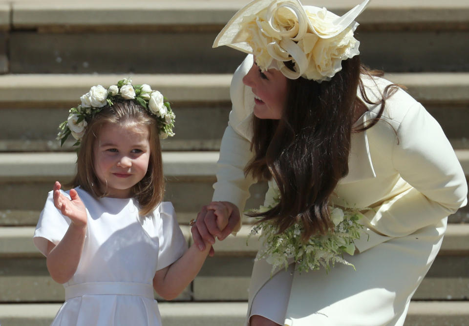 Kate Middleton is said to have broken down in tears when she saw Princess Charlotte in her bridesmaid dress at the dress rehearsal of Meghan and Harry’s big day. Now sources say her tears were actually over Meghan’s ‘strict’ wedding demands. Source: Getty