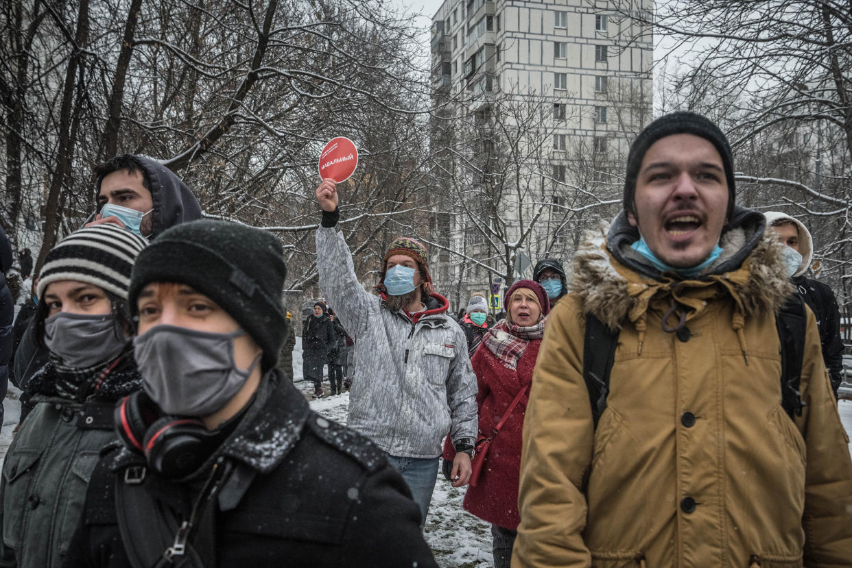 Supporters of jailed Russian opposition leader Alexei Navalny during a rally in Moscow Jan. 31.