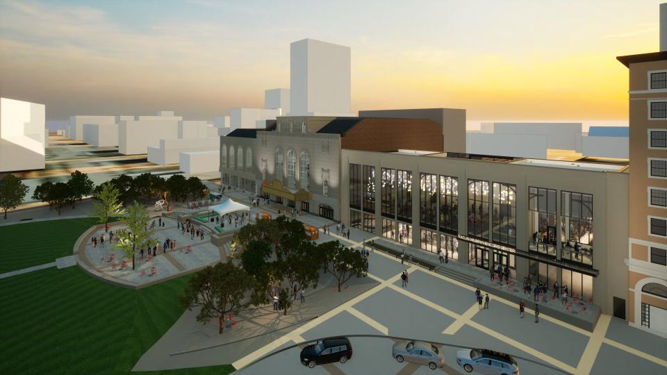 A rendering shows what the outside of the Raclin Murphy Encore Center would look like. It would be built next to the Morris Performing Arts Center in South Bend.