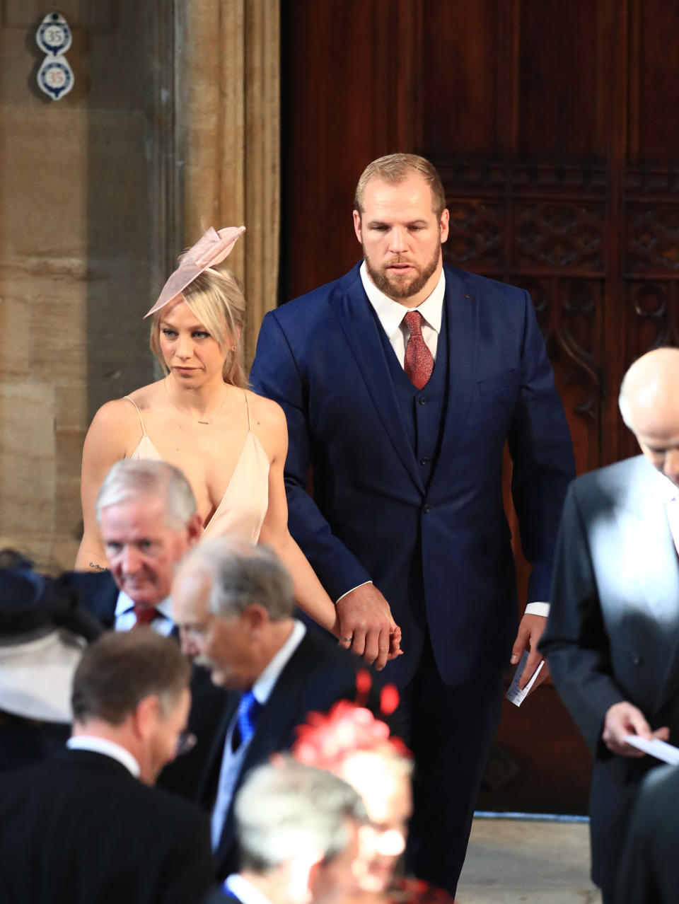WINDSOR, UNITED KINGDOM - MAY 19:  James Haskell and Chloe Madeley arrive at St George's Chapel at Windsor Castle for the wedding of Prince Harry to Meghan Markle on May 19, 2018 in Windsor, England.. (Photo by Danny Lawson - WPA Pool/Getty Images)
