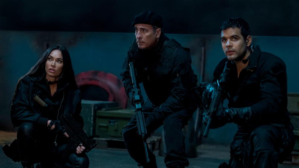 There are new Expendables in the fourth franchise installment played by Megan Fox (from left), Andy Garcia and Jacob Scipio.