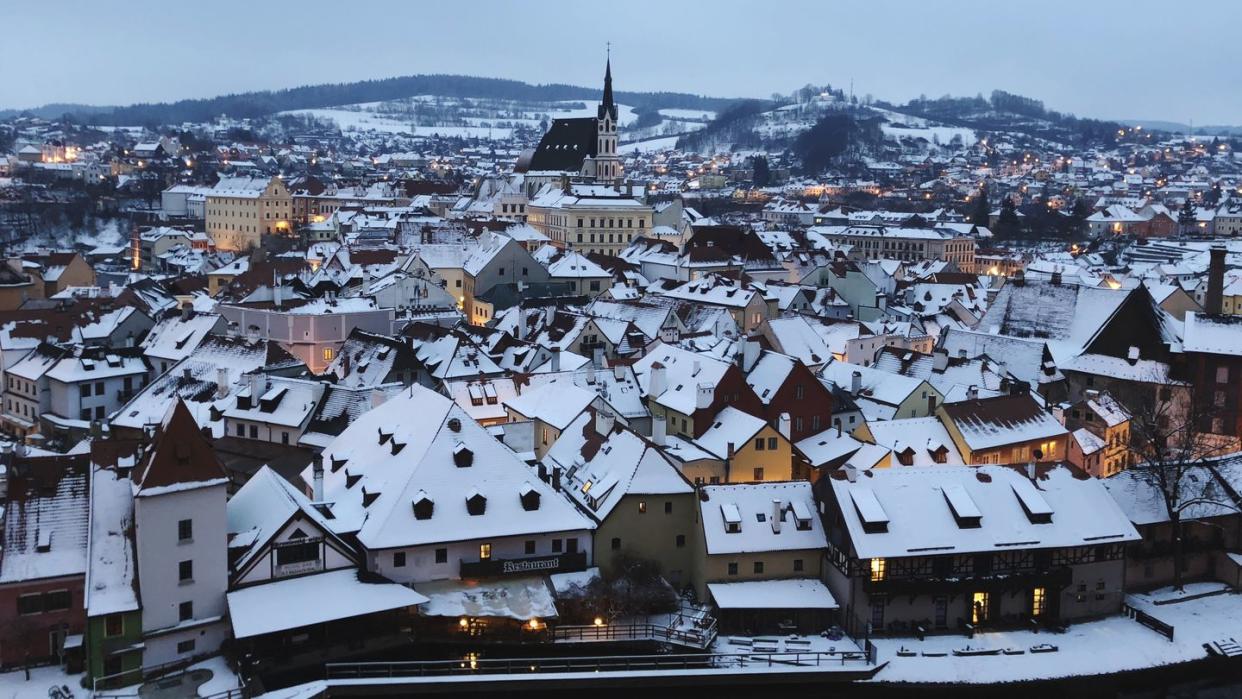 High Angle View Of Houses In City During Winter