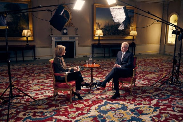 The duke speaking about his links to Jeffrey Epstein in an interview with BBC Newsnight’s Emily Maitlis