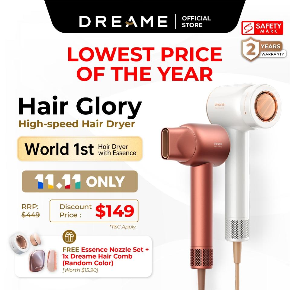 Dreame Hair Glory Hair Dryer | High Speed 2 Mins Fast Drying | 300 Million Negative Ions | 2 Years Warranty. (Photo: Shopee SG)