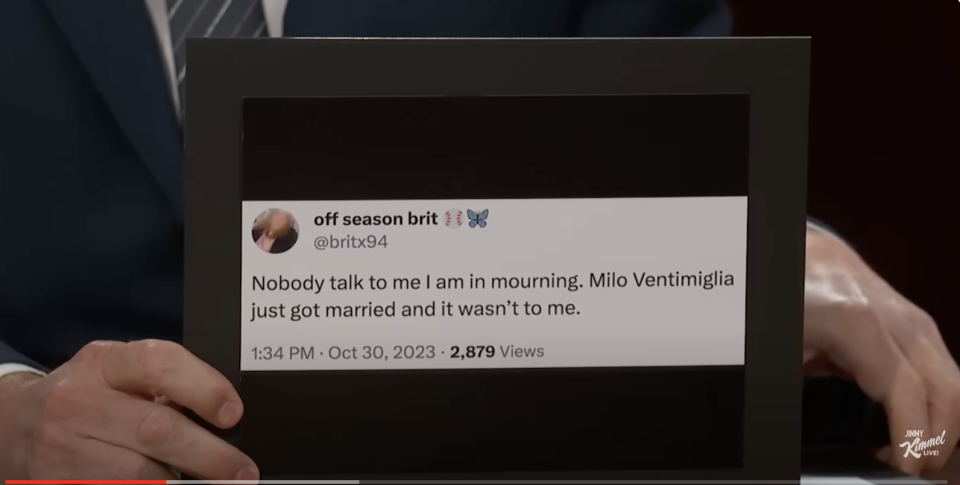 tweet says, nobody talk to me i am in mourning, milo just got married and it wasn't to me