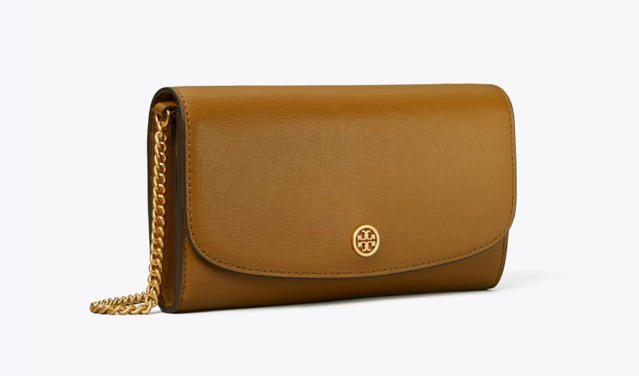 Tory Burch, Bags, Tory Burch Saffiano Leather Shoulder Bag Brown Leather  Tote Bag Medallion Lining