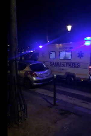 Emergency vehicles arrive at the scene of a knife attack in downtown Paris, France, September 9, 2018, in this still image taken from a video obtained from social media. Avilon Joel/via REUTERS