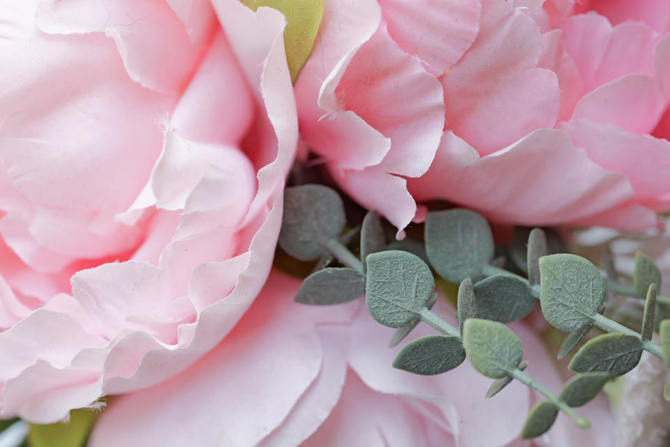 Close up of fake pink flowers