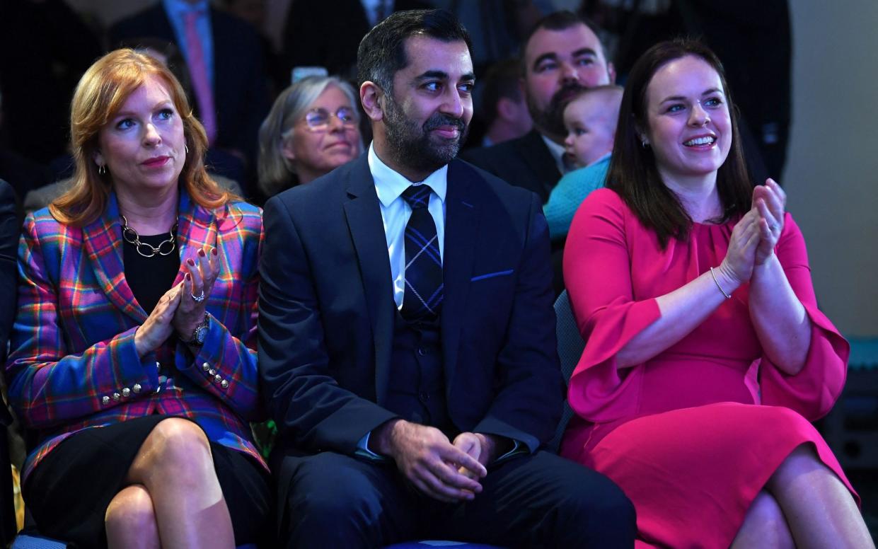 Humza Yousaf, centre, narrowly beat Kate Forbes, right, to the SNP leadership, with Ash Regan in third place - Andy Buchanan/AFP via Getty Images