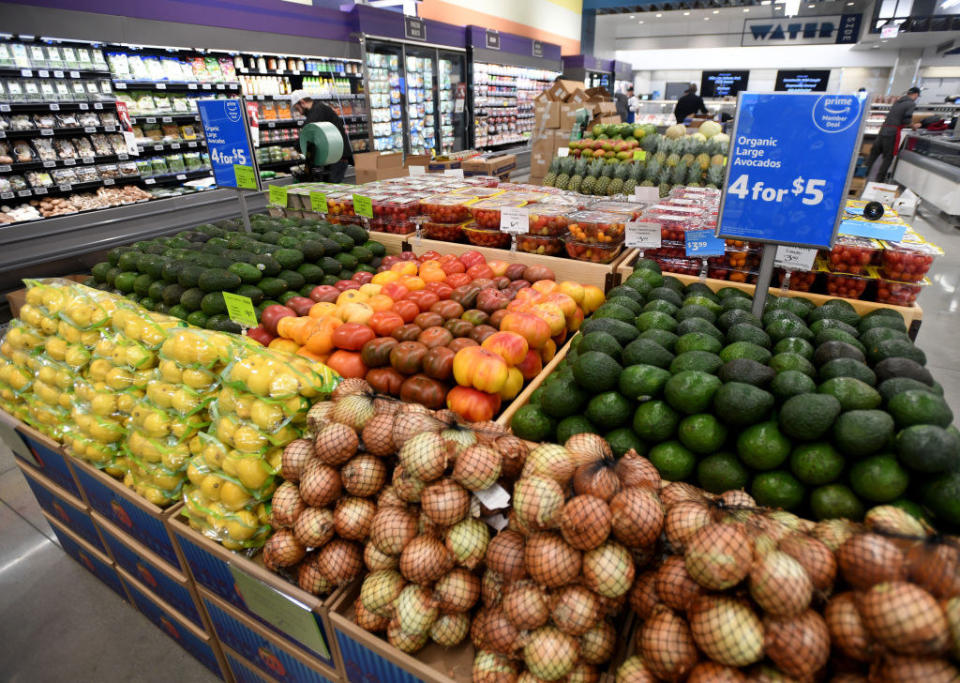 The produce section at a grocery store.