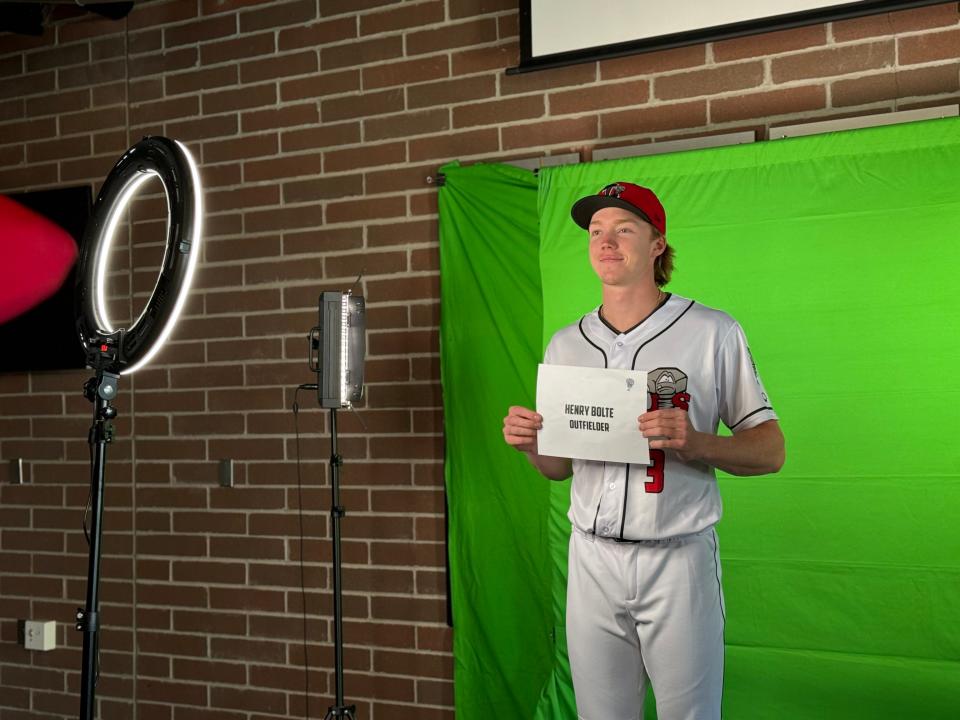 Lansing Lugnuts outfielder Henry Bolte poses for a picture during the team's media day on Monday, April 1, 2024, inside The View at Jackson Field in Lansing.