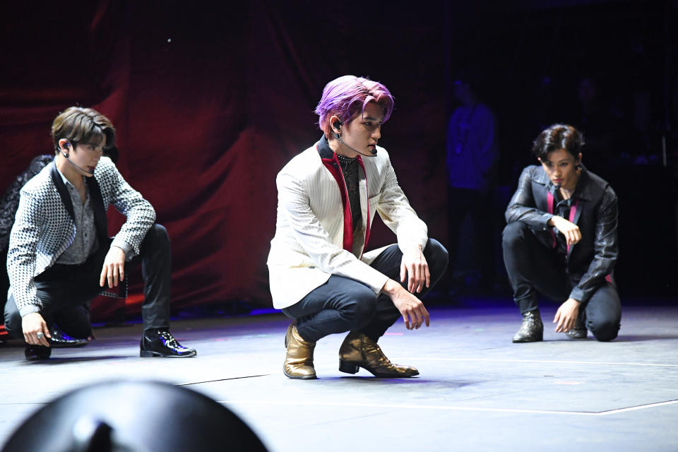 NEW YORK, NEW YORK - SEPTEMBER 28:  (L-R) Jaehyun, Taeyong, and Mark of NCT 127 perform onstage during the 2019 Global Citizen Festival: Power The Movement in Central Park on September 28, 2019 in New York City. (Photo by Kevin Mazur/Getty Images for Global Citizen)