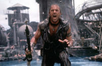 The ocean-set movie was one of the most anticipated blockbusters of 1995 and was the most expensive film ever made at the time. Unfortunately, Kevin Costner's post-apocalyptic action film was mauled by critics and couldn't recoup the $235 million spent on it, despite performing well at the box office. As the movie is set on a world covered by ocean, the seafaring shoot was more than a little hazardous, and nearly killed several cast and crew including its star. Cast and crew suffered seasickness and constant jellyfish stings; one costly set sunk and a diver nearly died of the bends during the retrieval effort. Actress Female lead Jeanne Tripplehorn and child actress Tina Majorino had to be rescued by divers when their sailboat inexplicably fell apart, and Costner was pummeled by raging winds and seawater for over half an hour while suspended 40 feet in the air for a stunt
