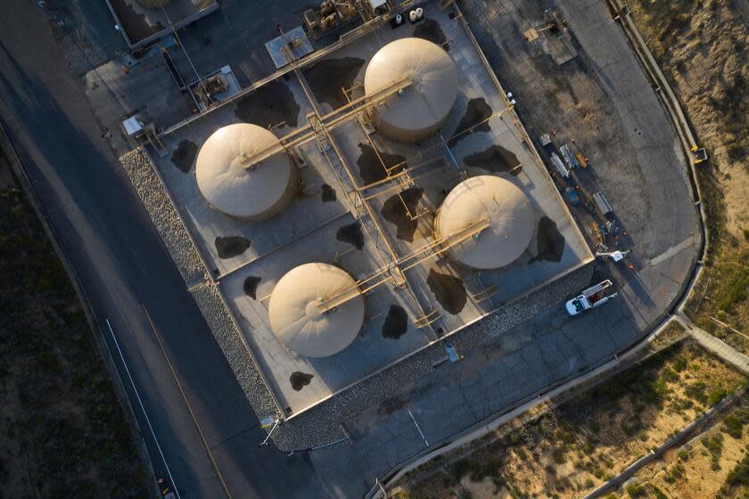 Above-ground storage tanks at the Southern California Gas Co. (SoCalGas) Honor Rancho underground natural gas storage facility in Santa Clarita, California, U.S., on Friday, April 22, 2022. U.S. natural gas prices have almost doubled this year to the highest since the shale revolution more than a decade ago, driving up energy costs and helping fuel the fastest inflation in 40 years. Photographer: Bing Guan/Bloomberg via Getty Images