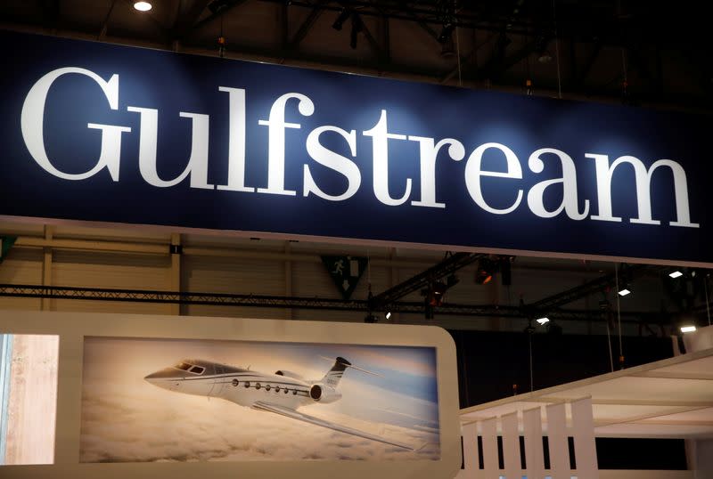 A Gulfstream logo is pictured during EBACE in Geneva