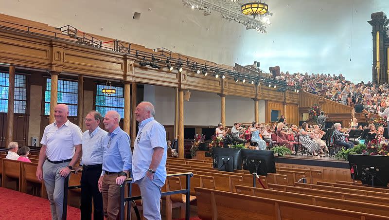 Andrew Kyle, Jim McArthur, Mike Naulty and Rod Sturrock, golfers from Scotland cherish opportunity to sing with the Tabernacle Choir last weekend. 