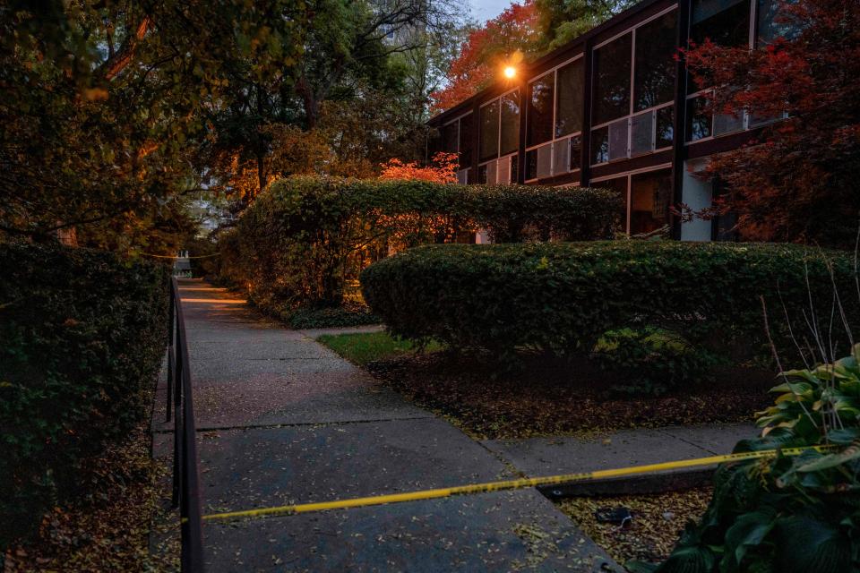 Police block the area near the scene where Isaac Agree Downtown Synagogue president, Samantha Woll, was found dead in Detroit on Saturday. The politically active leader of a Detroit synagogue was found dead with stab wounds outside her home on Saturday, and police said the motive of the slaying was not known.