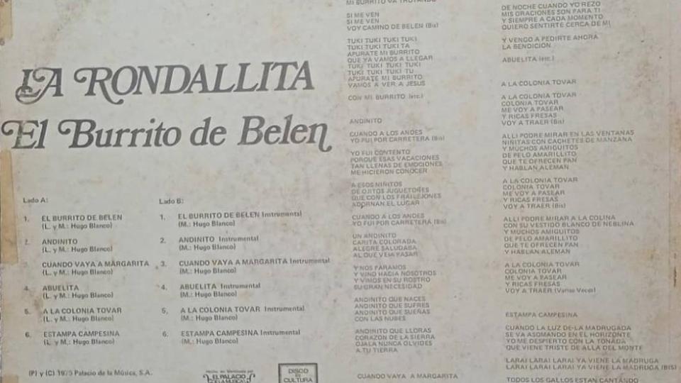 La contraportada del disco El Burrito de Belén de La Rondallita