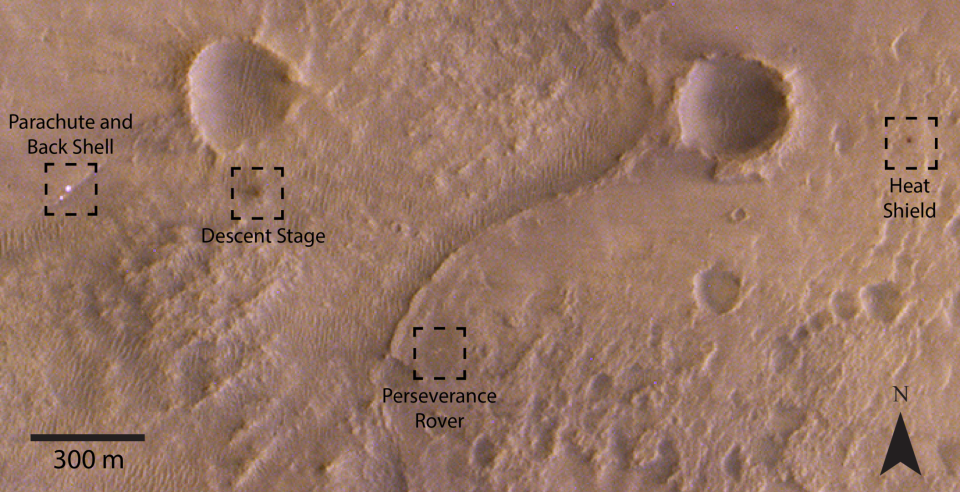 The orbiter spotted components spread over the landscape (ESA)