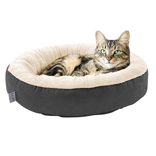 Pet Bed for Cats or Small Dogs, Anti-Slip & Water-Resistant Bottom, Super Soft Durable Fabric Pet beds, Washable Luxury Cat & Dog Bed Dark Grey