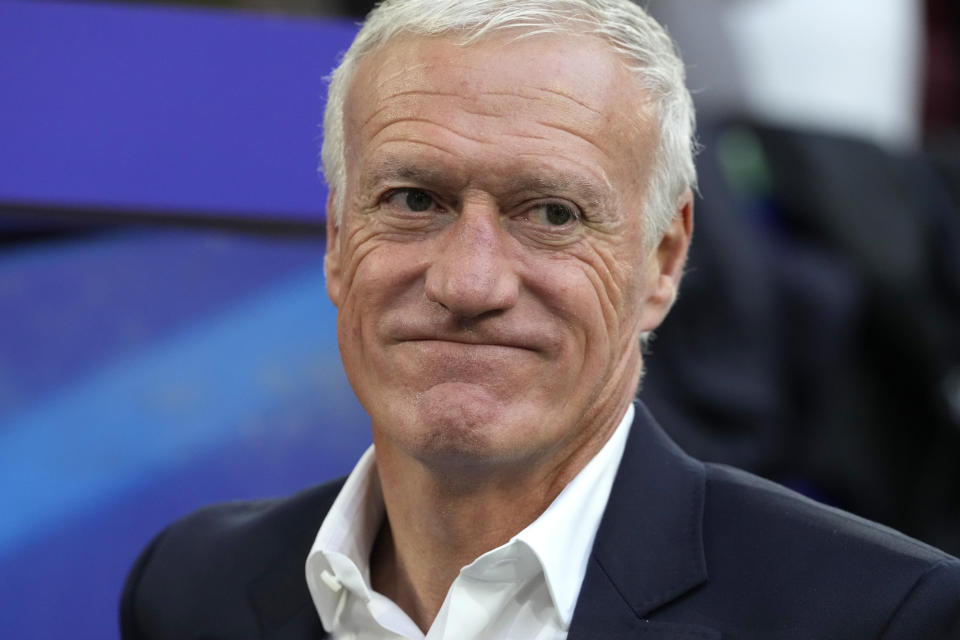 France head coach Didier Deschamps ahead a Group D match between Austria and France at the Euro 2024 soccer tournament in Duesseldorf, Germany, Monday, June 17, 2024. (AP Photo/Frank Augstein)