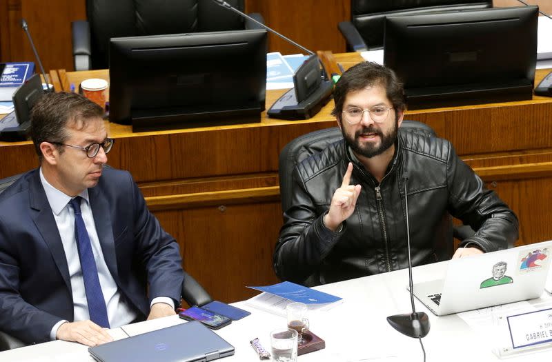 Deputy Gabriel Boric speaks during a session at the congress in Valparaiso