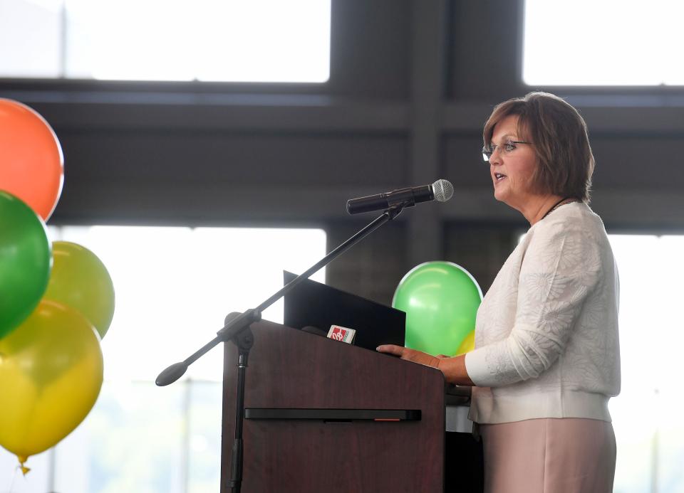 Superintendent Dr. Jane Stavem speaks at the 150th anniversary celebration of the Sioux Falls School District on Tuesday, August 10, 2021 in Sioux Falls.