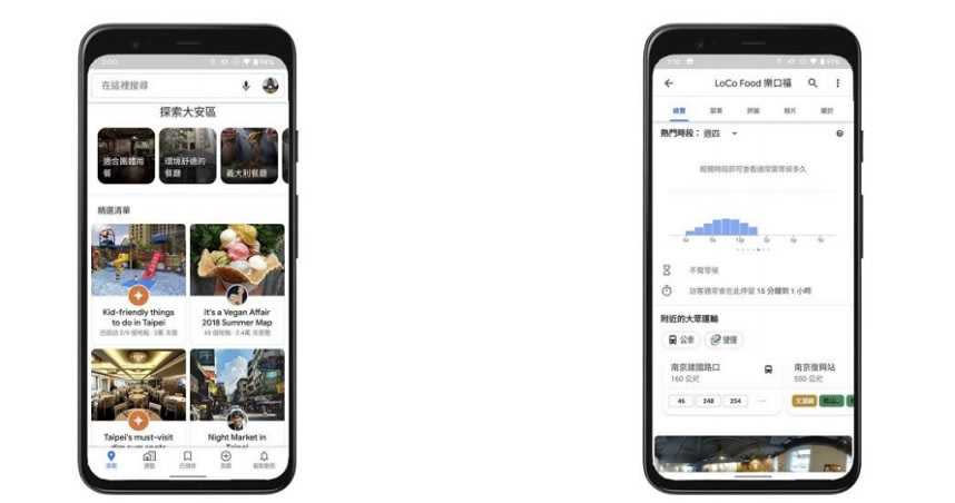 想搜尋住家附近美食，可觀看其他使用者的評分與評論，避免踩雷。商家資訊也會提供「熱門時段」、「預計等候時間」等資訊，讓大家不會白跑一趟。（圖／Google提供）