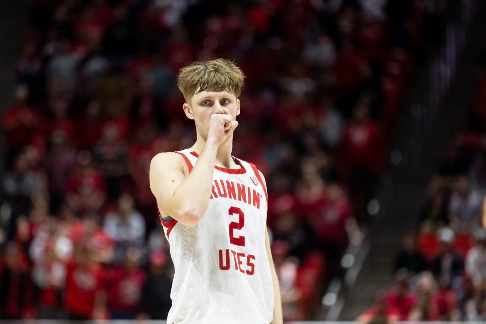 Utah Utes guard Cole Bajema (2) prepares to throw a foul shot during a game against the Oregon Ducks at the Huntsman Center in Salt Lake City on Jan. 21, 2024. The Utes won 80-77. | Marielle Scott, Deseret News