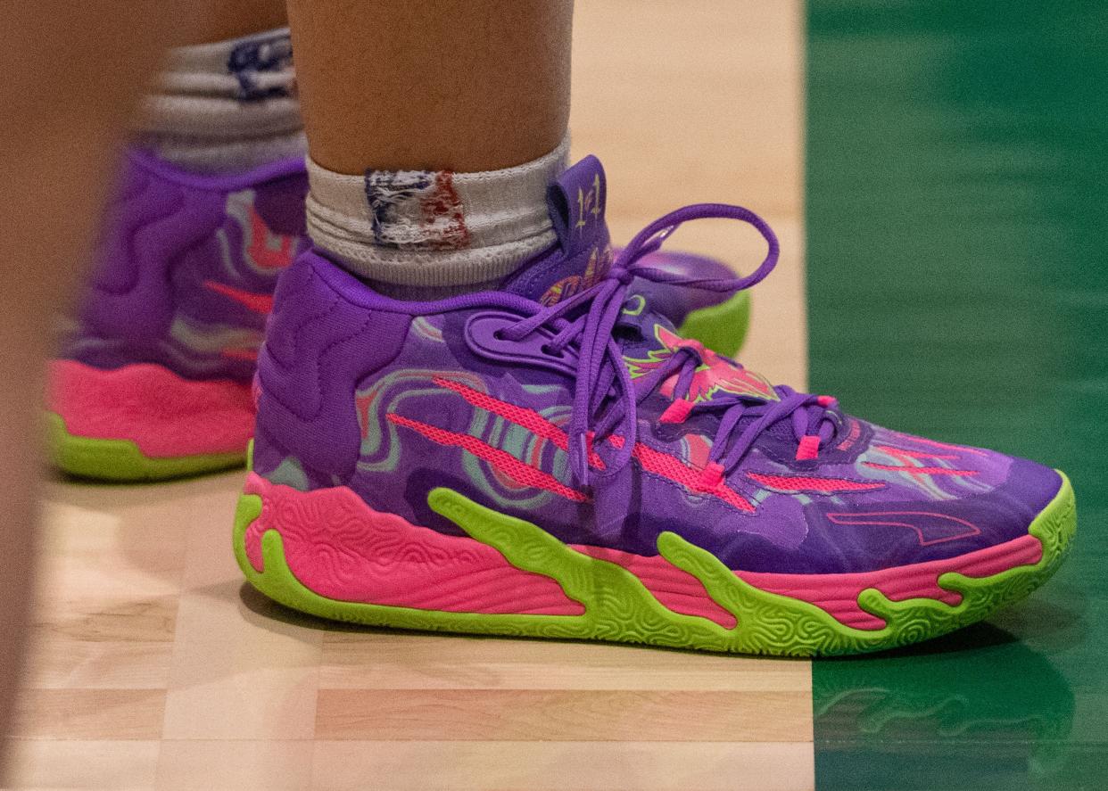 One York County Tech player brought out her colorful sneakers for the first practice of the winter season on Friday, Nov. 17, 2023.