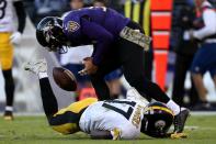 <p>Strong safety Eric Weddle #32 of the Baltimore Ravens breaks up a pass intended for wide receiver Eli Rogers #17 of the Pittsburgh Steelers in the fourth quarter at M&T Bank Stadium on November 6, 2016 in Baltimore, Maryland. (Photo by Patrick Smith/Getty Images) </p>