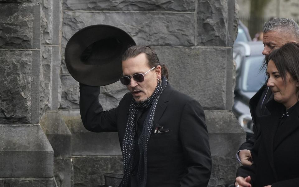 Johnny Depp arrives for the funeral of Shane MacGowan at Saint Mary's of the Rosary Church in Nenagh