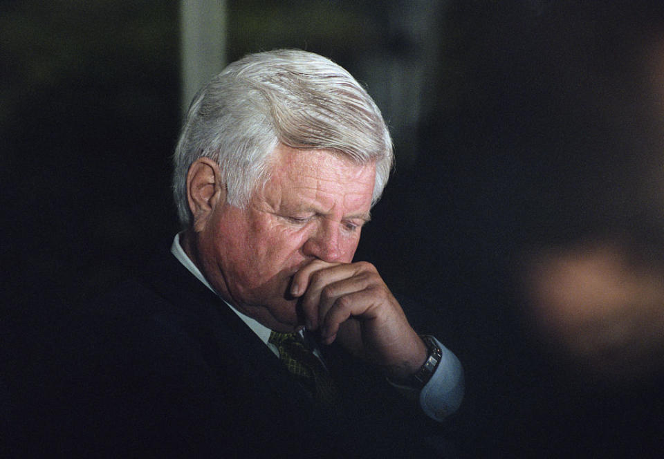 Senator Ted Kennedy at the White House for an event promoting peace in Ireland on September 11, 1998.<span class="copyright">David Hume Kennerly-Getty Images</span>