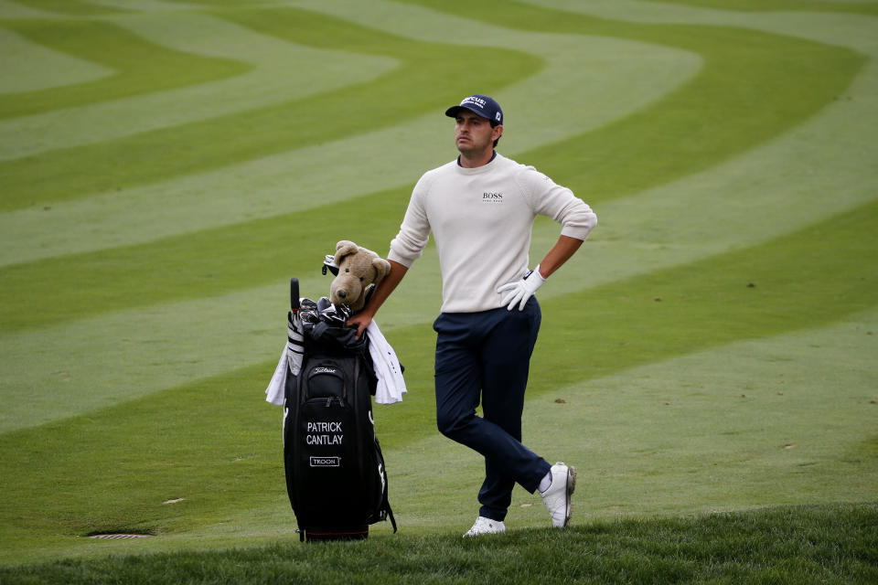 Patrick Cantlay waits on the 16th fairway during the final round of the Zozo Championship golf tournament Sunday, Oct. 25, 2020, in Thousand Oaks, Calif. (AP Photo/Ringo H.W. Chiu)